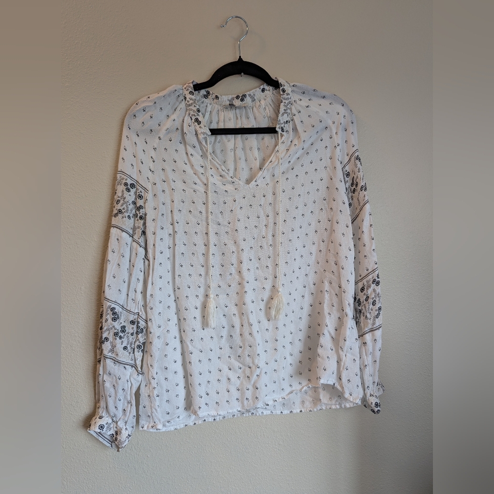 Lucky Brand Cream Long Sleeve Boho Blouse Size S